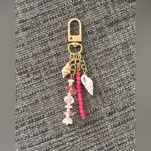 Pink & Gold Seashell Natural Stone Bag Charm Keychain